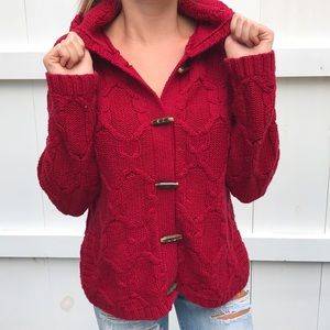 Red hooded sweater